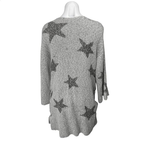 Cupcakes and Cashmere Gray Stars Open Mid Length Cardigan Sweater Top Size M - Picture 2 of 5